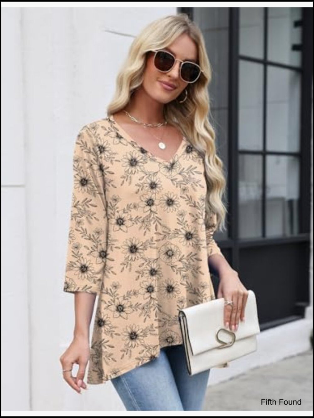 V Neck 3/4 Sleeve Tunic Blouse Flowy Dressy Casual Plus Size Top - Picture 3 of 7